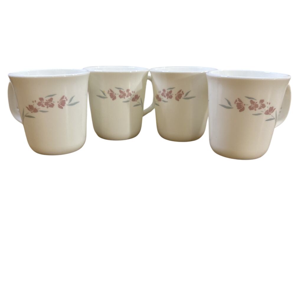 Vintage Corelle Corning Silk Blossoms Coffee Mugs Set of 4 Pink Floral 8oz USA